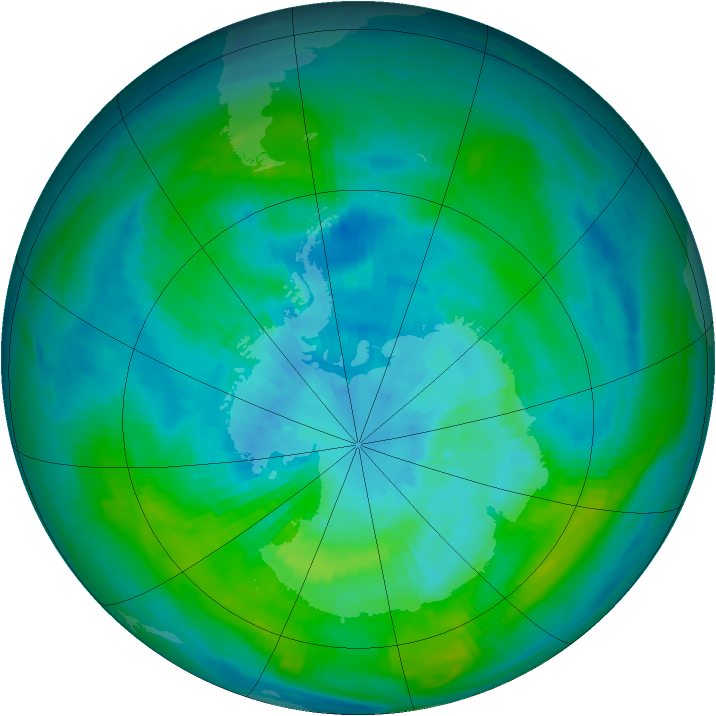Antarctic ozone map for 21 March 1982